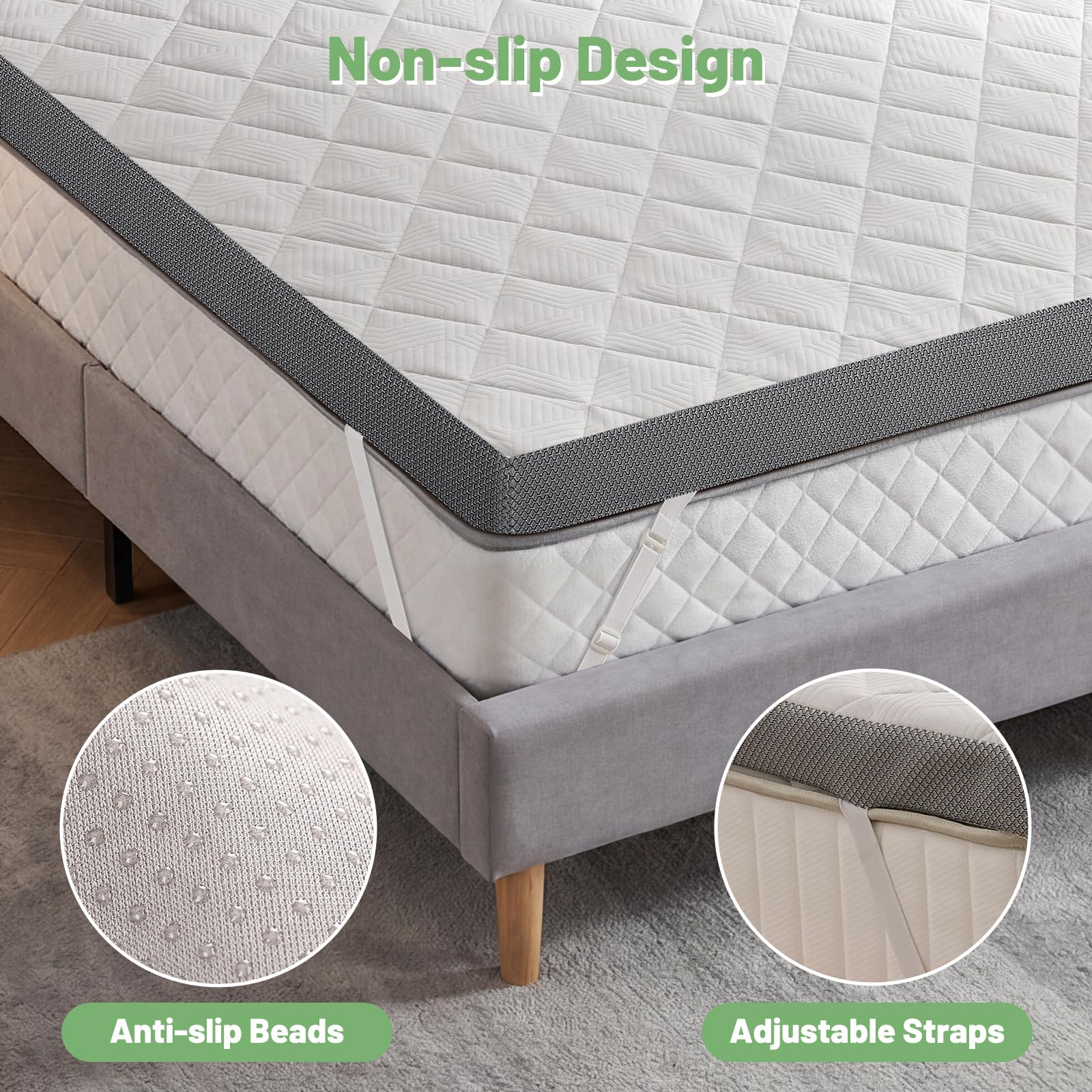 WEUP anti-slip beads with adjustable straps secure the topper