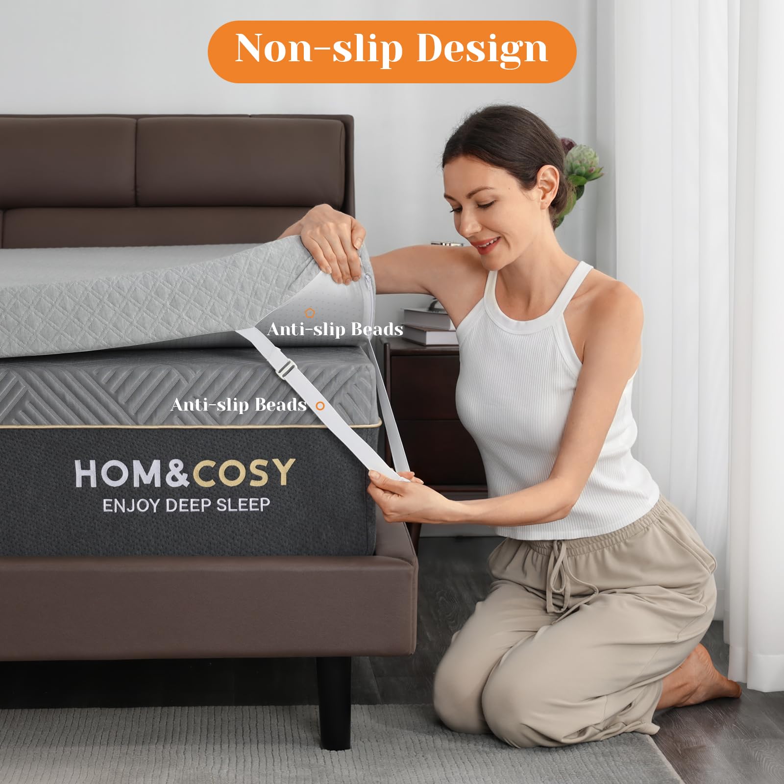 WEUP bedroom setup with topper on a queen bed for comfort.