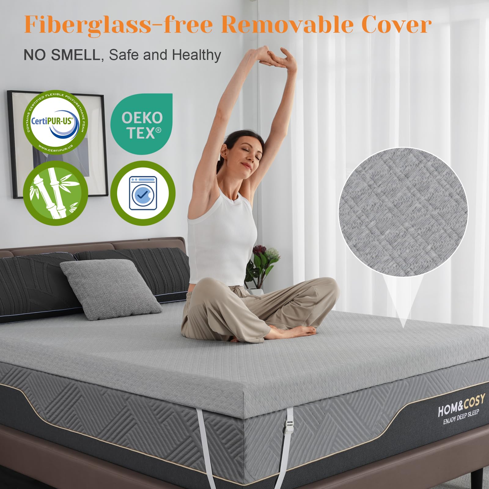 WEUP removable bamboo cover with easy zipper for simple washing.