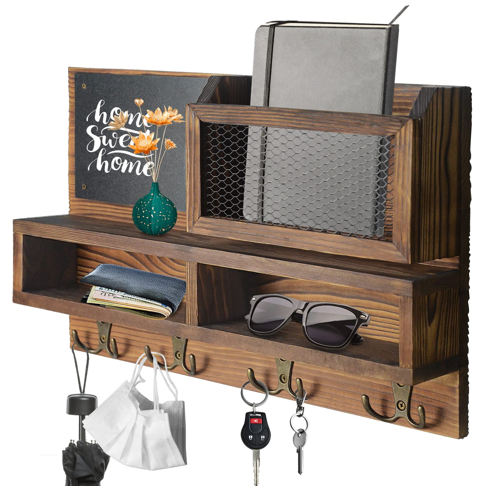 Weweow decorative wall mount blends with decor while organizing essentials.