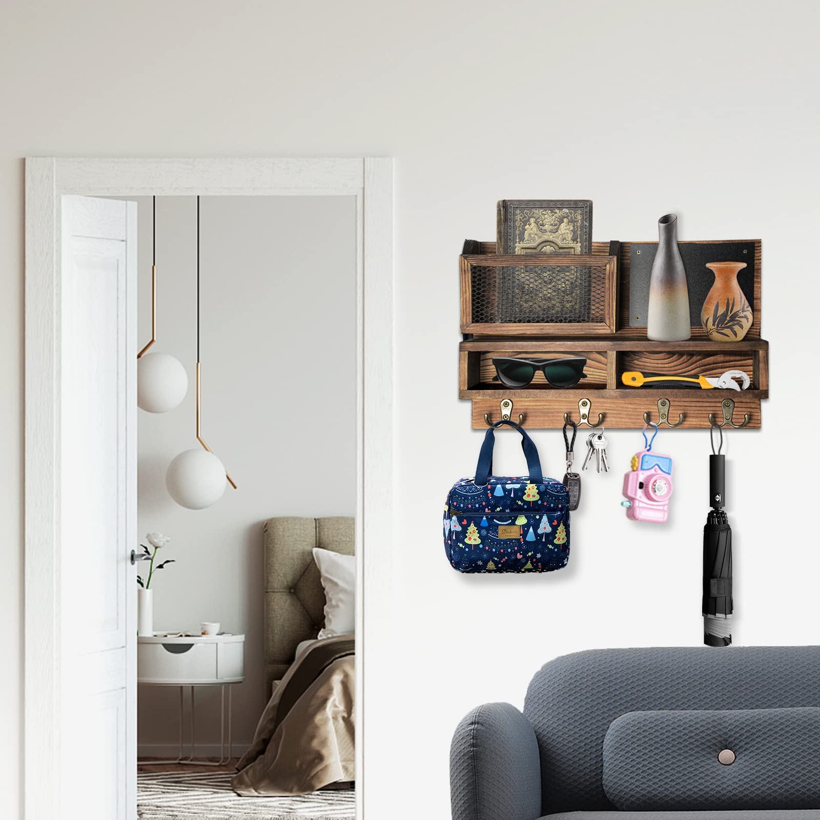 Weweow mail organizer by the front door keeps incoming mail tidy.