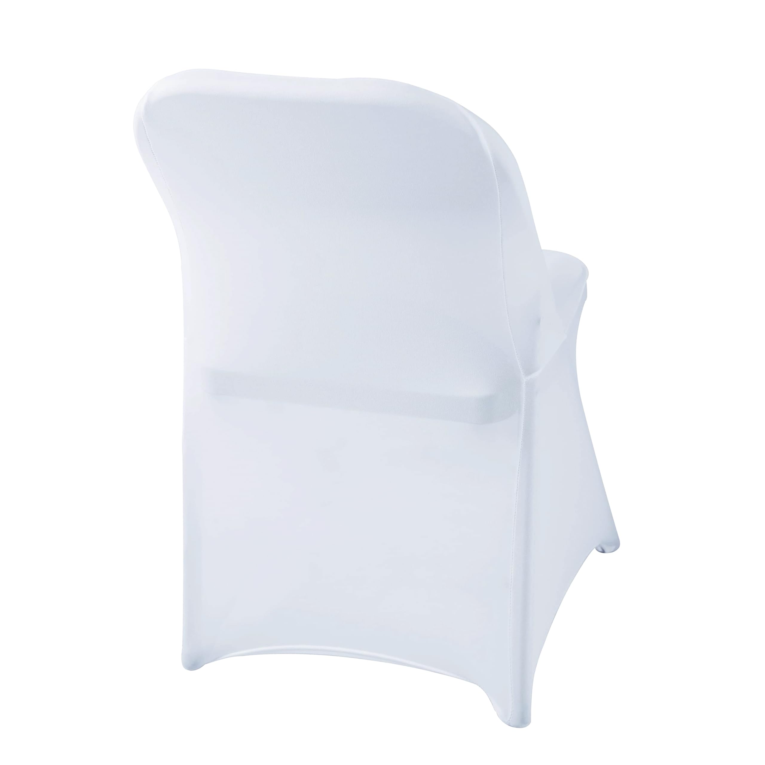 Wexninaz white folding chair cover demonstrates elastic fit on folding chairs for a secure look.