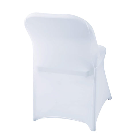 Wexninaz white folding chair cover demonstrates elastic fit on folding chairs for a secure look.