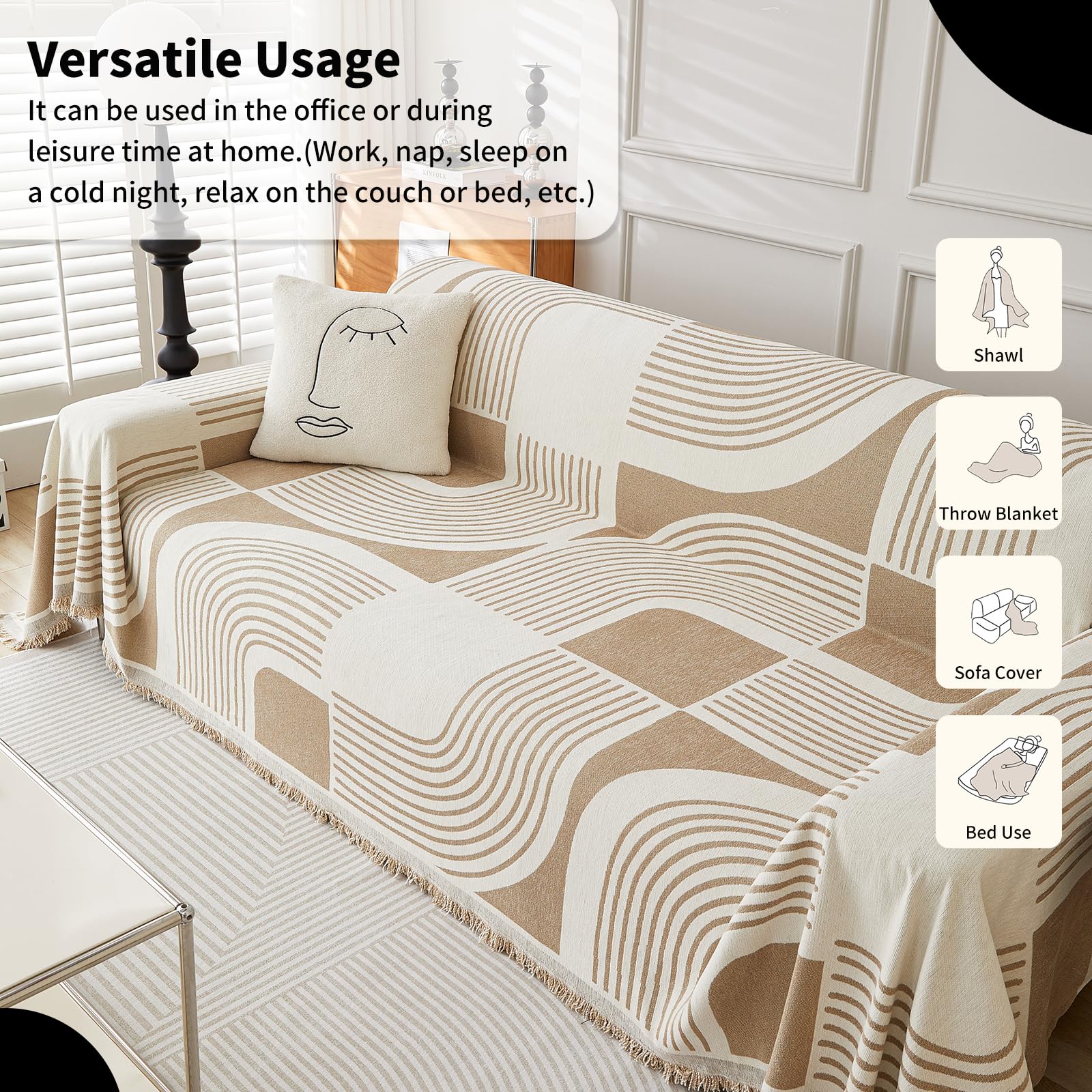WEYOND Boho Couch Cover 71x118 fit for three-seat sofas.
