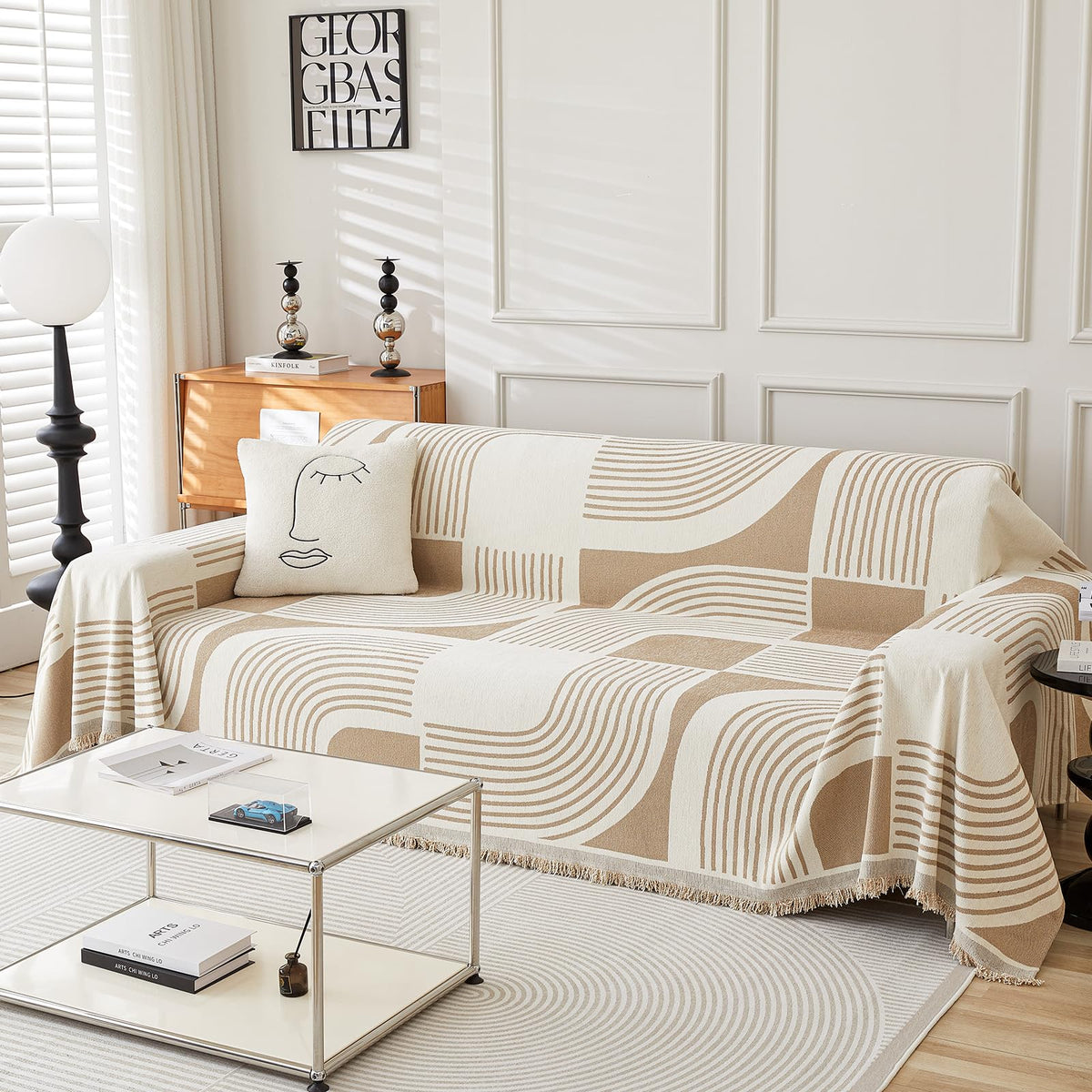 WEYOND Boho couch cover in chenille soft fabric protecting sofa with cozy texture