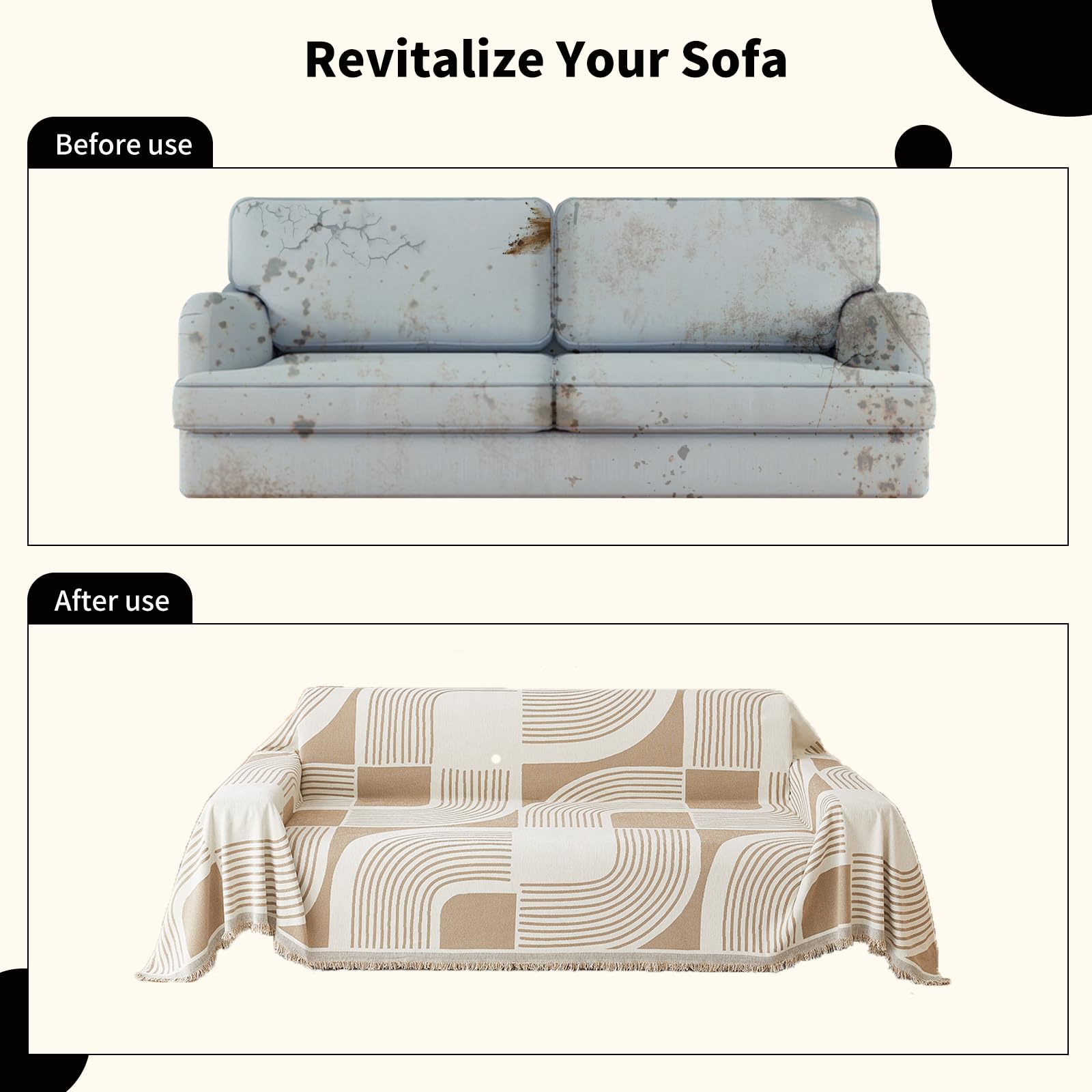WEYOND Boho Couch Cover pet-friendly design shields fur and nails.