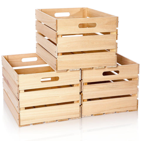 Weysat three-pack large wood crates with assembly instructions for organized storage.