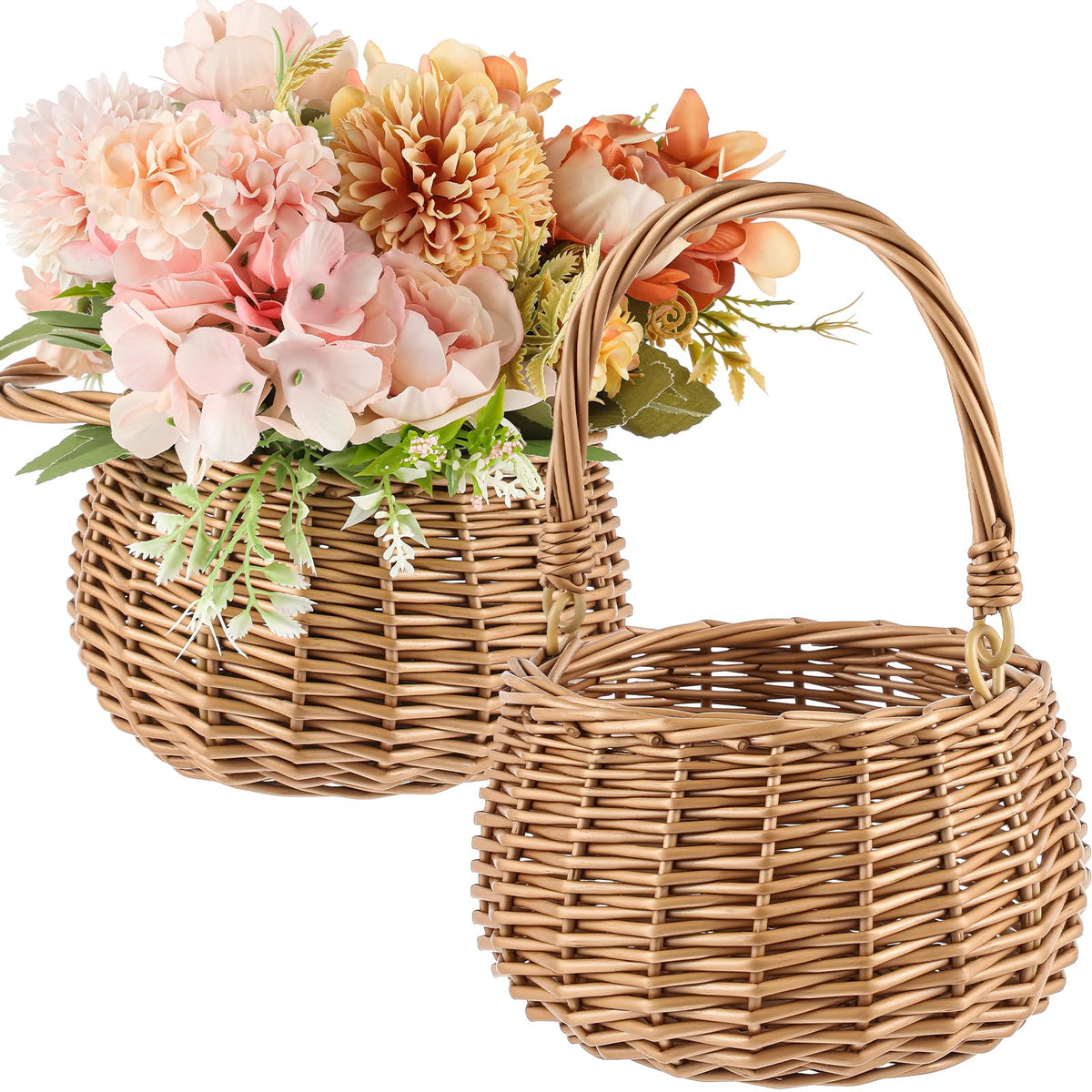 Weysat two-piece flower baskets with handles for easy wedding aisle use.