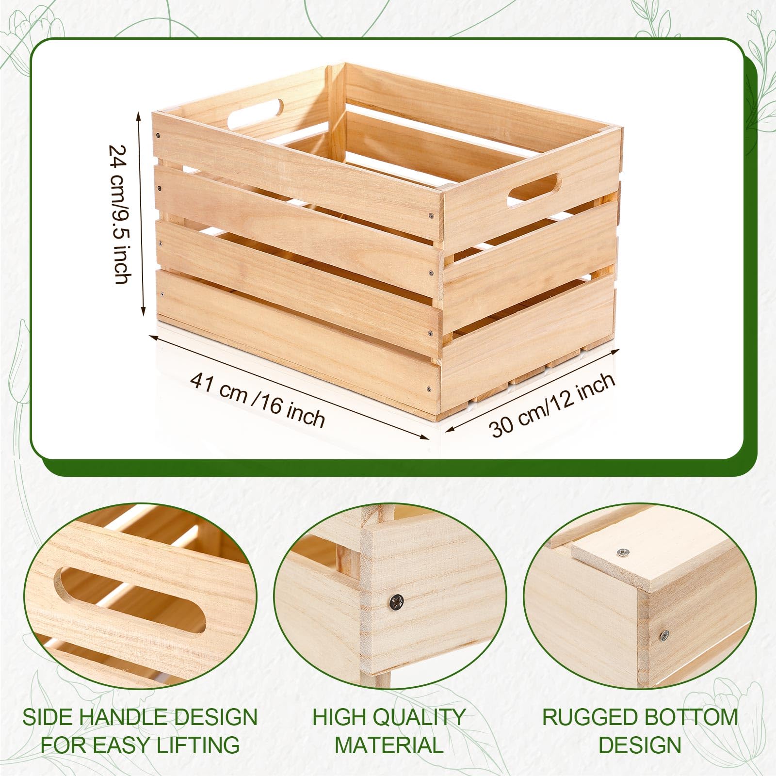 Weysat wooden crates with side handles provide easy grip and transport.