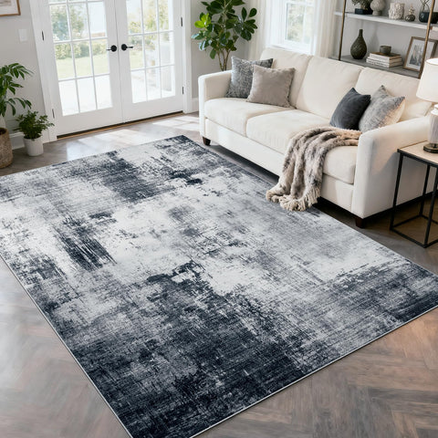 WEZVIX area rug with abstract blue-gray design adds style and soft underfoot comfort.