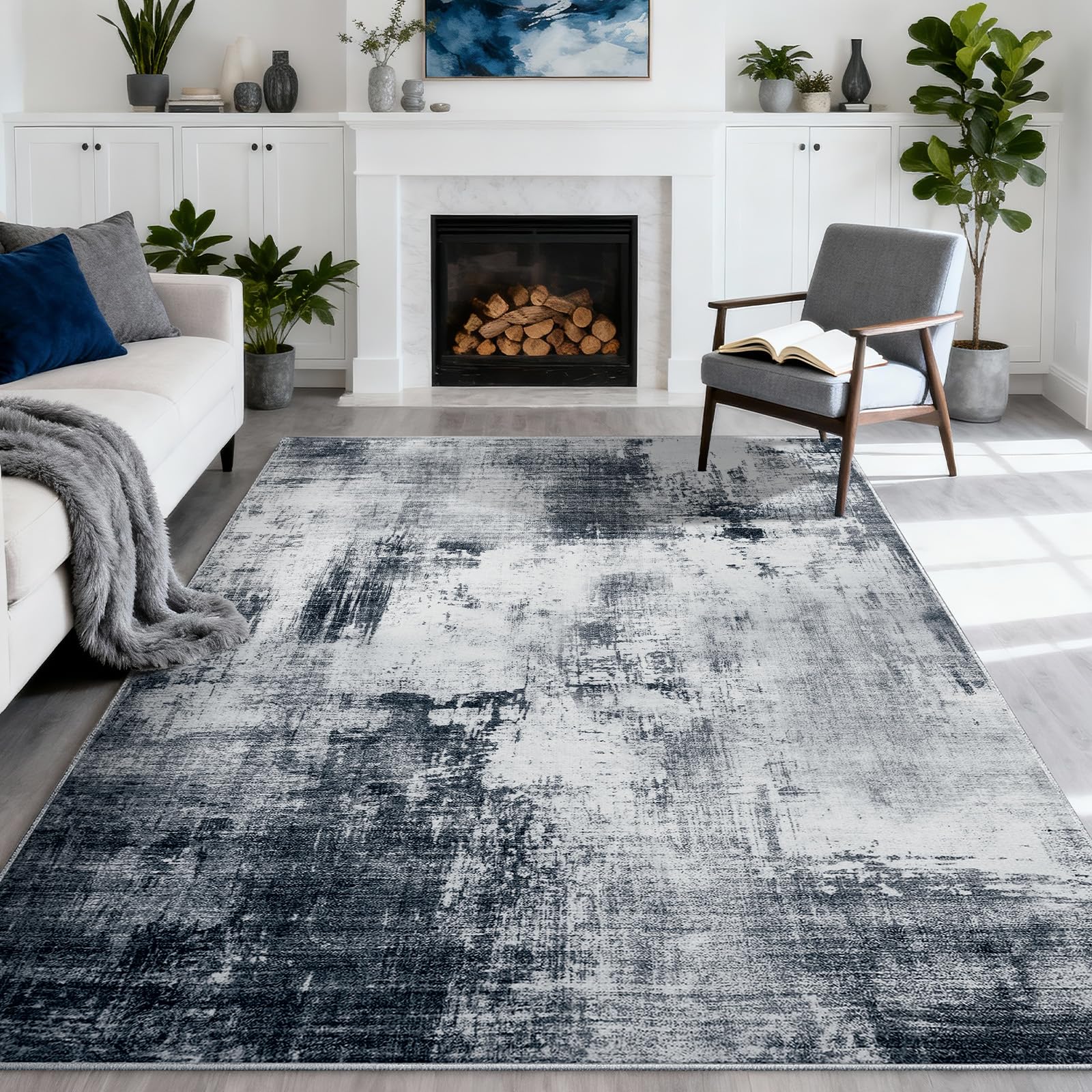 WEZVIX washable rug highlights plush faux wool texture for cozy feel.