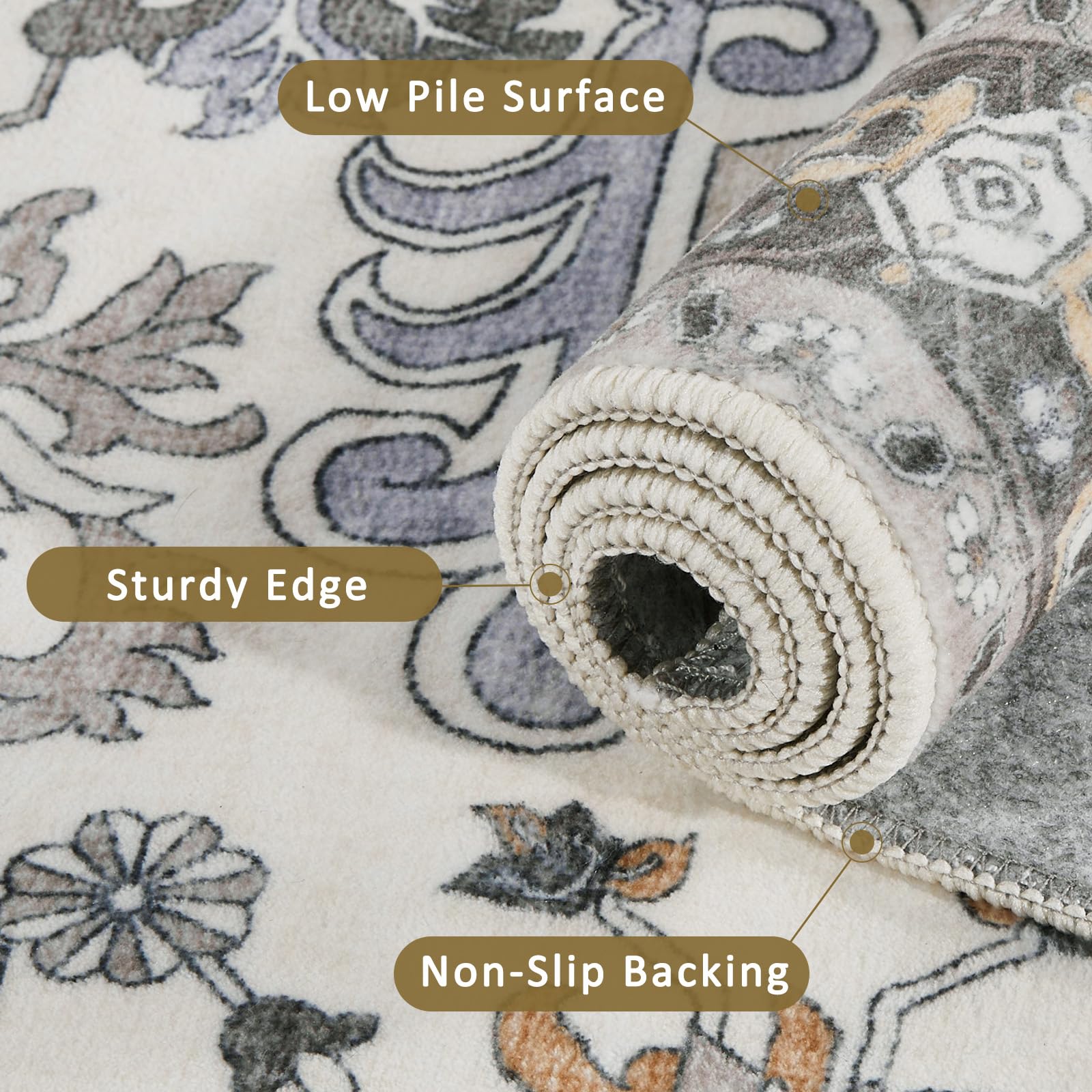 WEZVIX washable 8x10 rug boho border design adds vintage charm