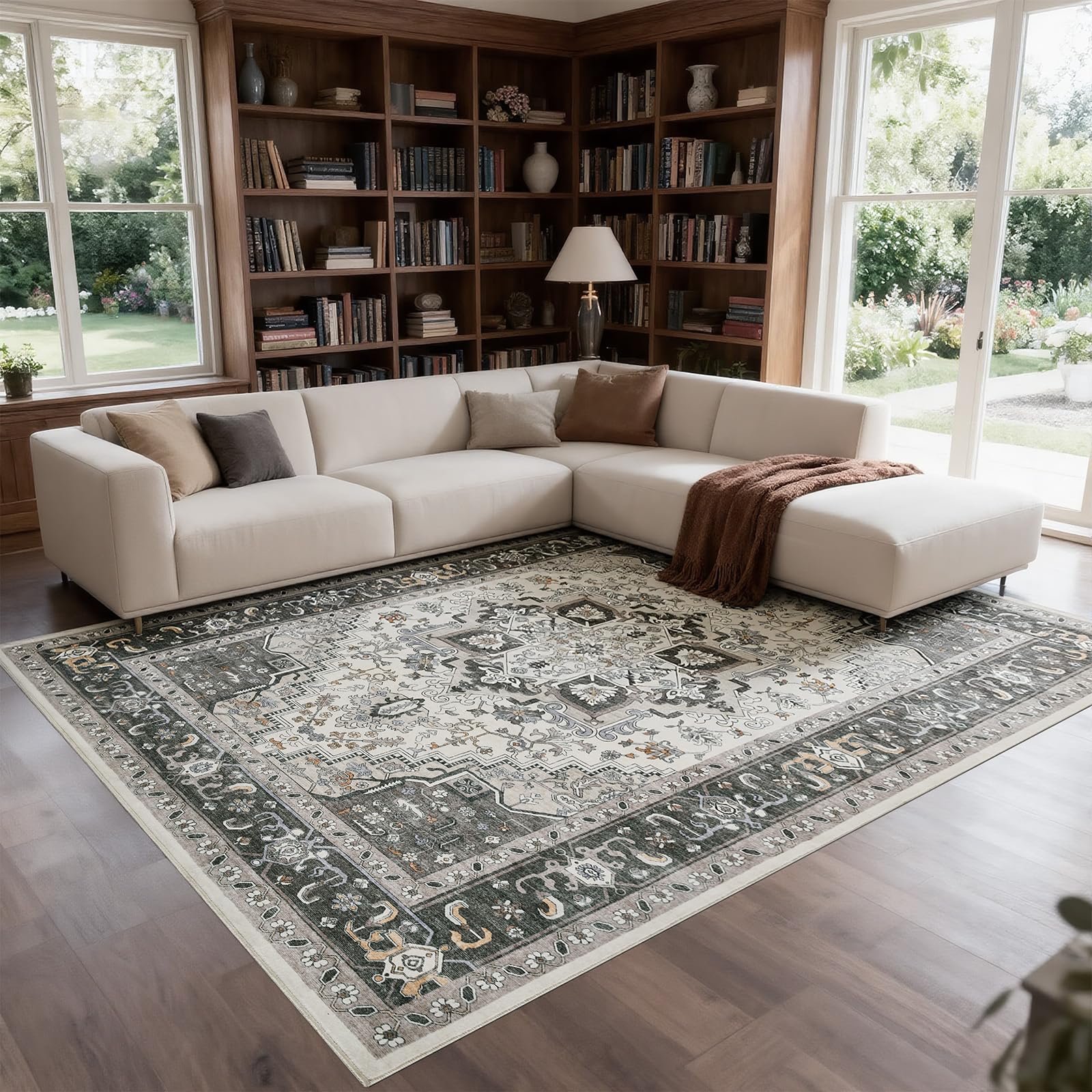 WEZVIX washable 8x10 rug non-slip backing keeps furniture in place
