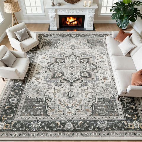 WEZVIX washable 8x10 rug pattern detail enhances a classic living room