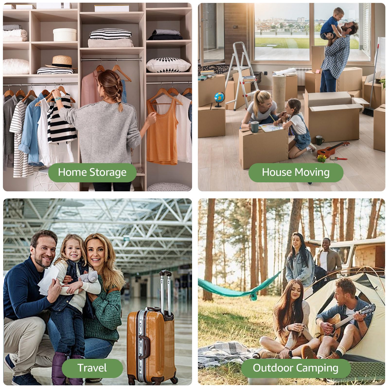Wfiia bags neatly organize clothes in luggage and closet spaces.