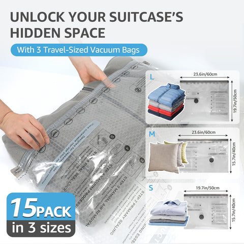 Wfiia three-sizes vacuum bags shown for compact wardrobe organization.