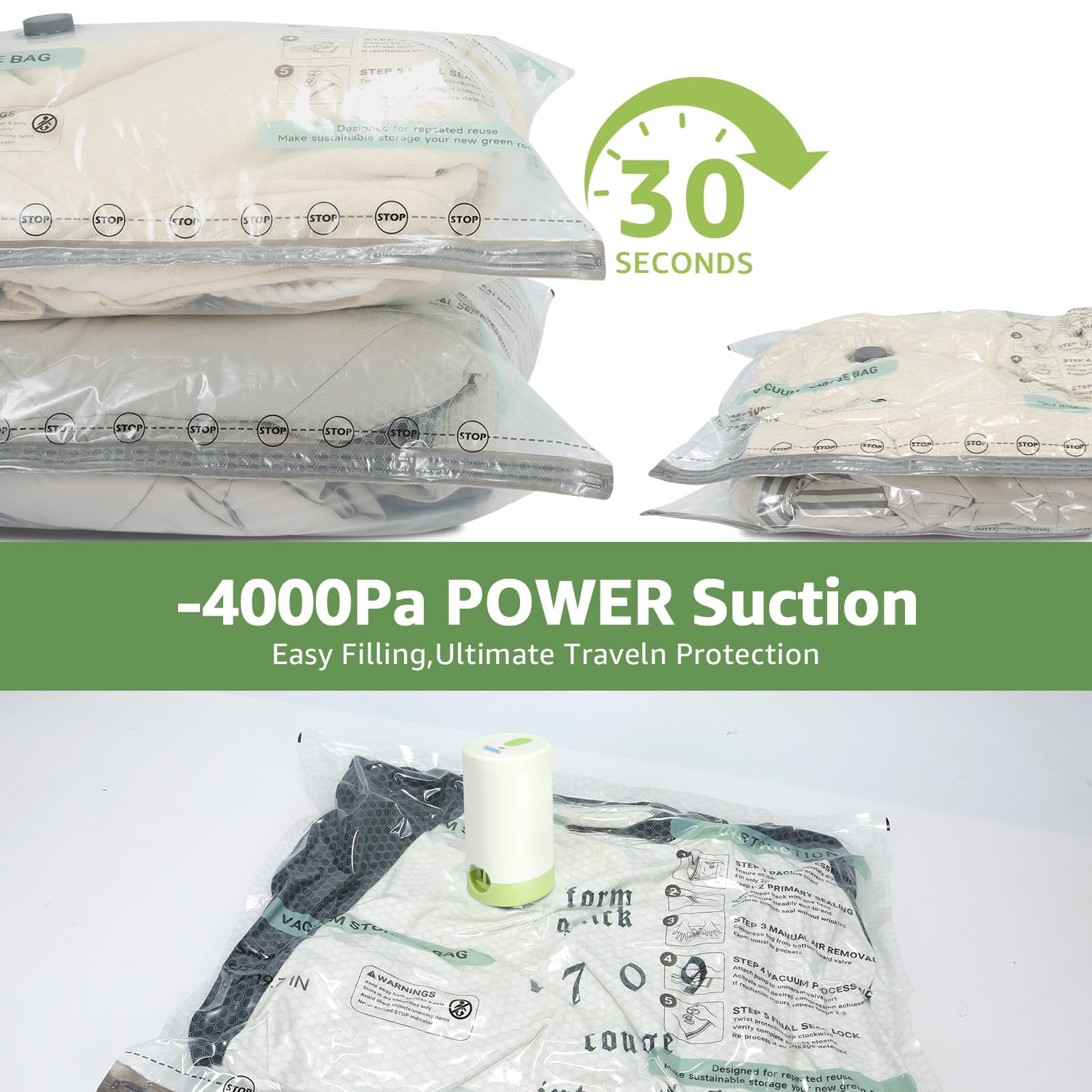 Wfiia vacuum bags in three sizes ready to maximize luggage space.