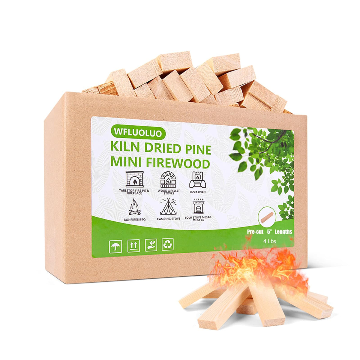 WFLUOLUO 5-inch mini firewood logs ready for quick outdoor fires.