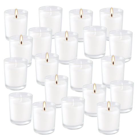 Wfmolcand unscented votive candle in clear glass for weddings and events.