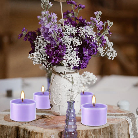 Wfmolcand lavender tealight used for church lighting and prayers.