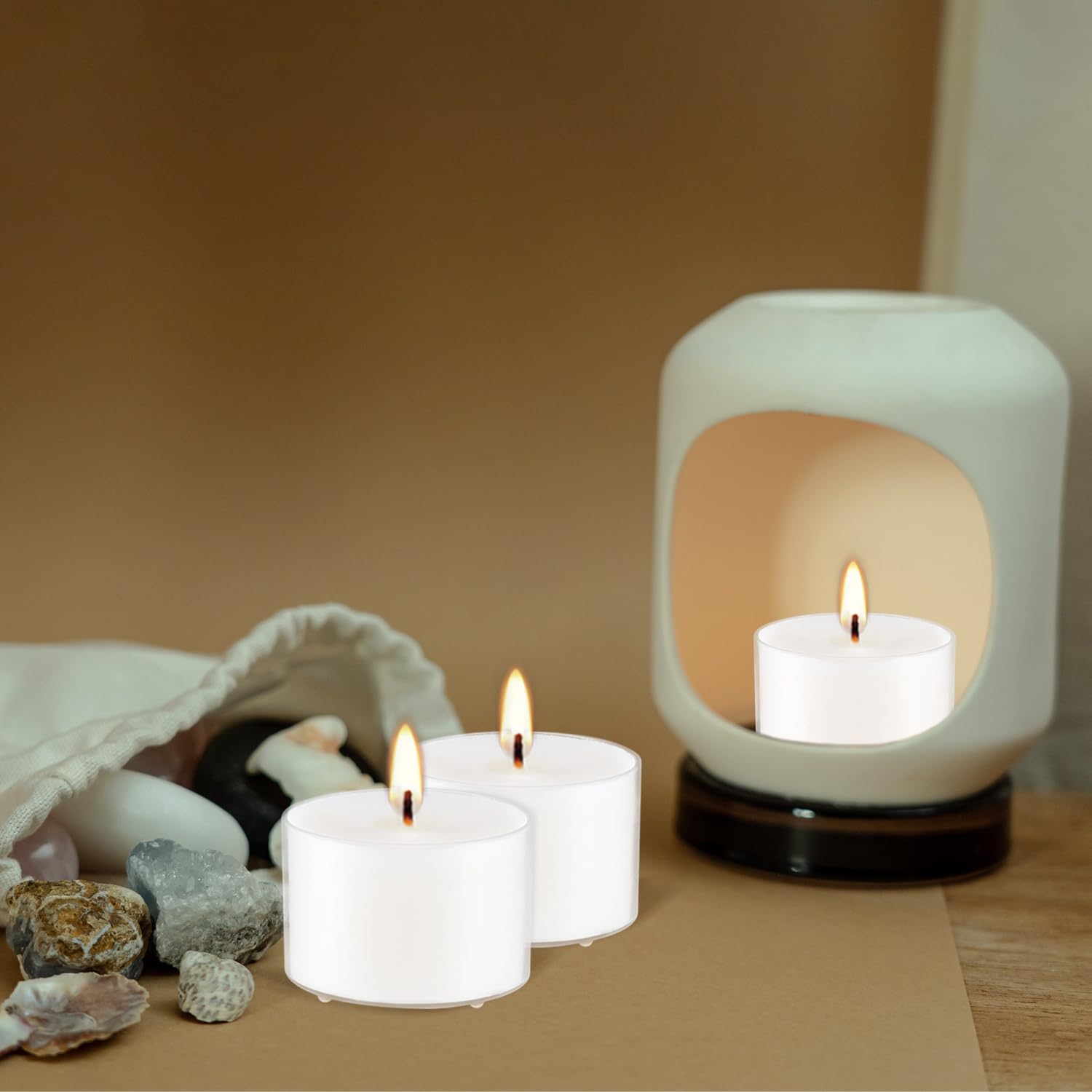 Wfmolcand vanilla tea light enhances dinner parties with cozy, inviting light.