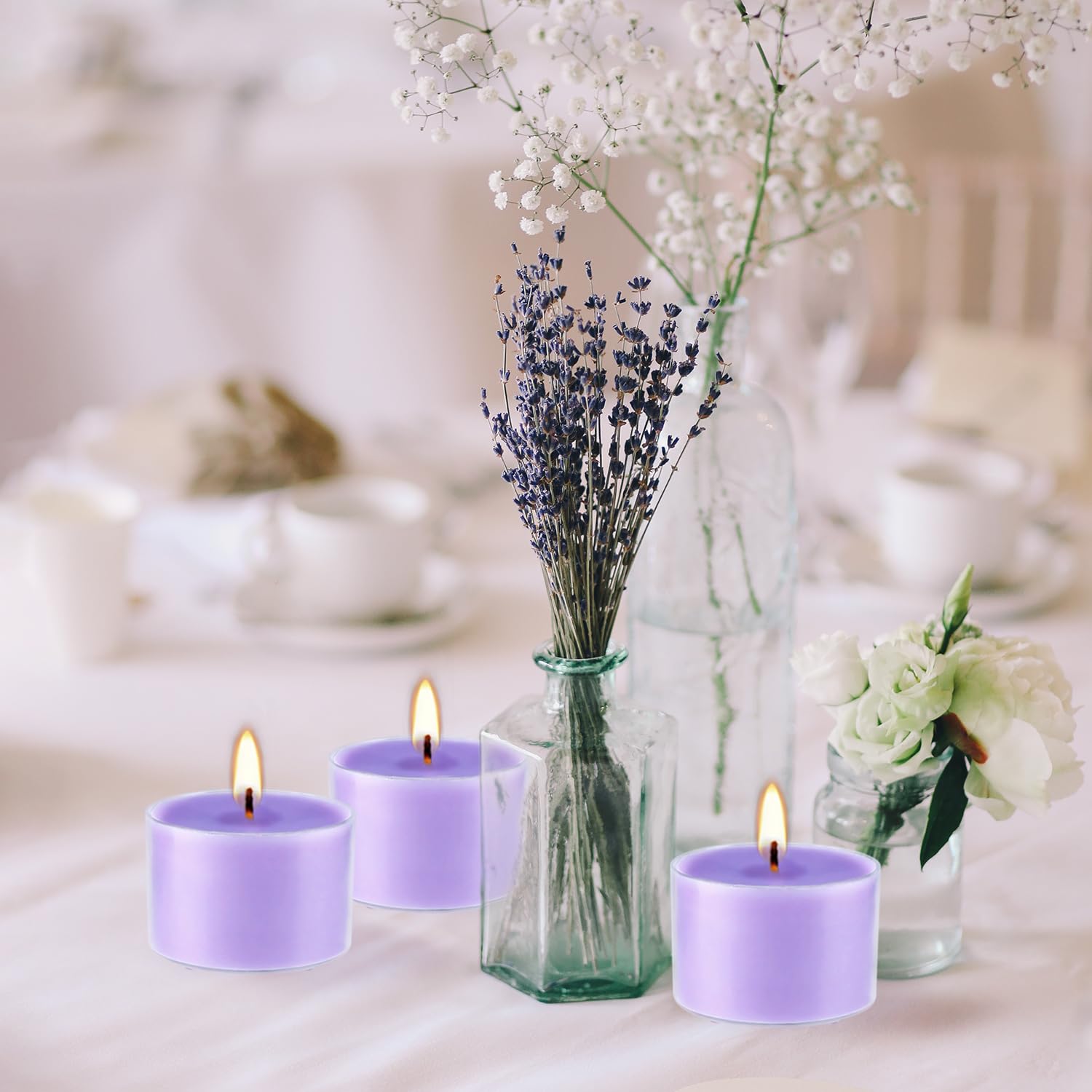 Wfmolcand lavender tealight enhances yoga and meditation sessions.
