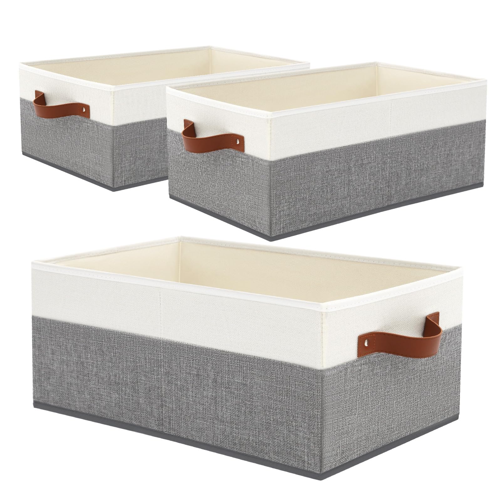 WGGWE 3-pack closet bins front view showcasing grey fabric and sturdy handles