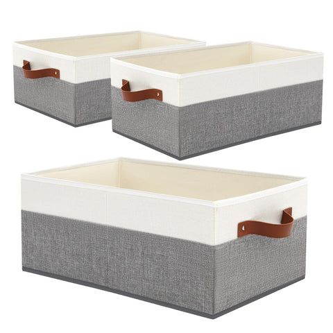 WGGWE 3-pack closet bins front view showcasing grey fabric and sturdy handles