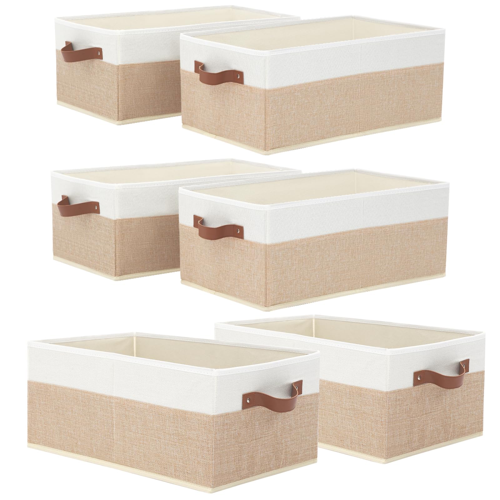 WGGWE 6 pack fabric storage bins with leather handles for easy closet organization