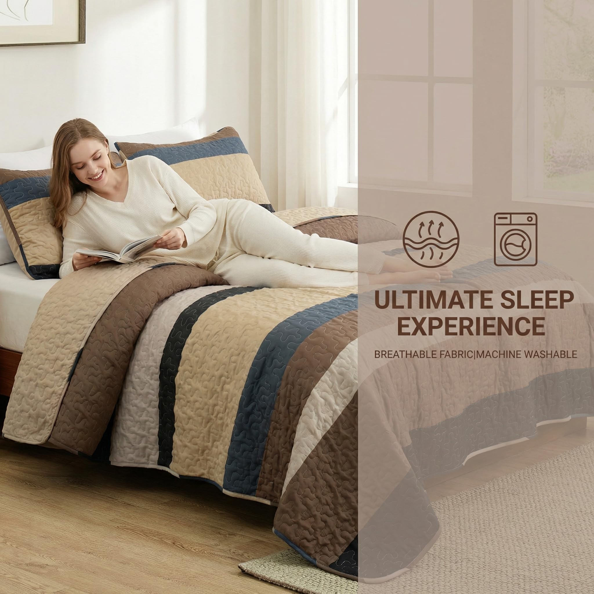 Styled bedroom setup featuring Whale Flotilla quilt for living spaces