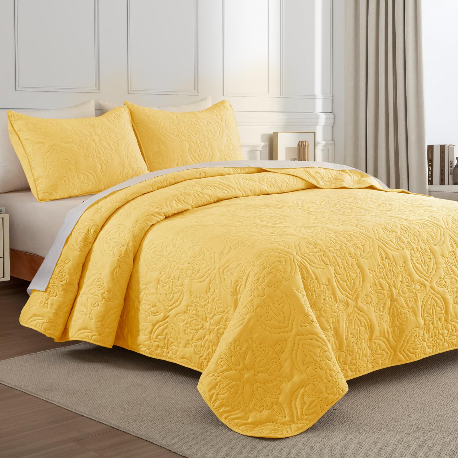 Whale Flotilla damask pattern quilt design adds elegant vintage charm.