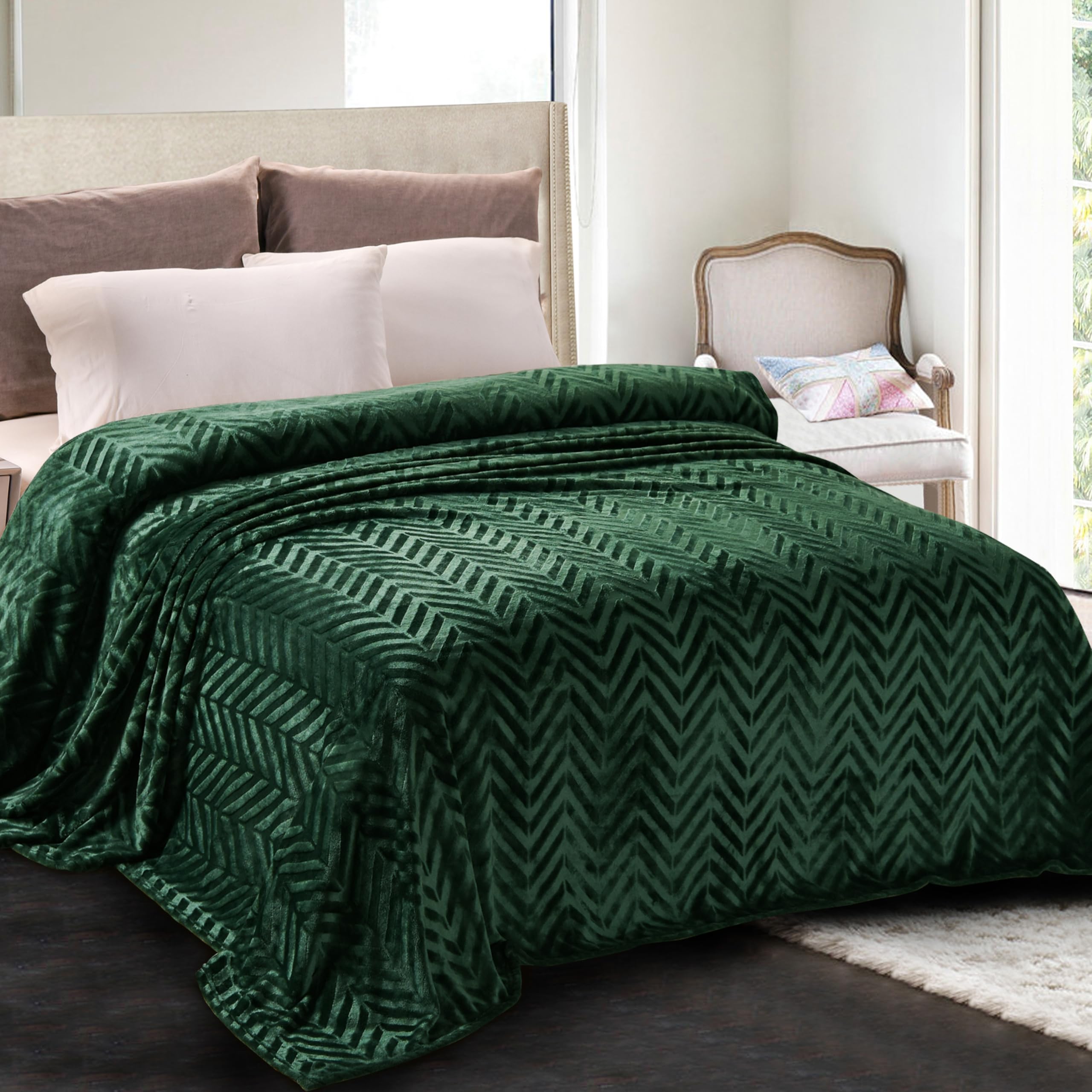 Whale Flotilla emerald green king blanket with rich color and generous coverage