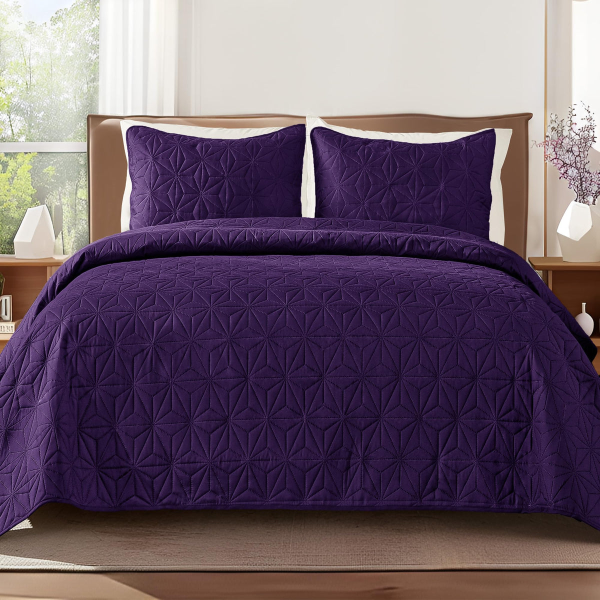 Whale Flotilla king quilt bedspread in soft purple for all-season comfort
