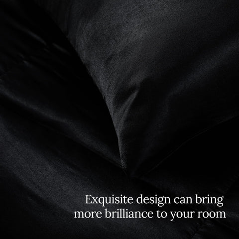 Elegant bedroom setup featuring Whale Flotilla black satin ensemble.