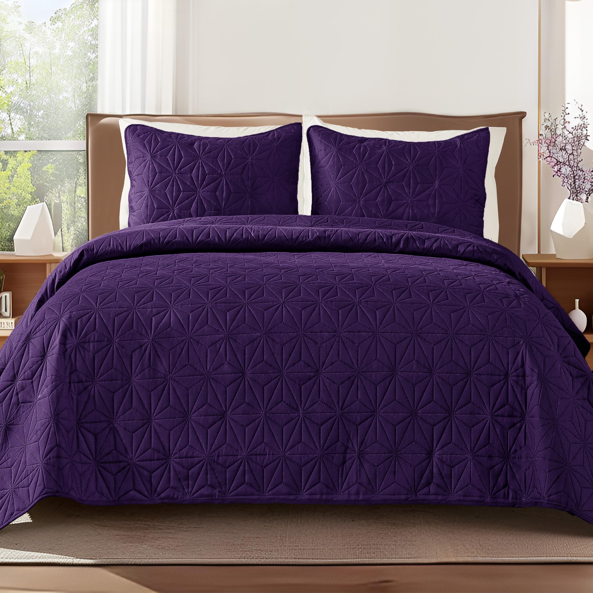 Whale Flotilla queen quilt bedspread in soft purple for all-season comfort.