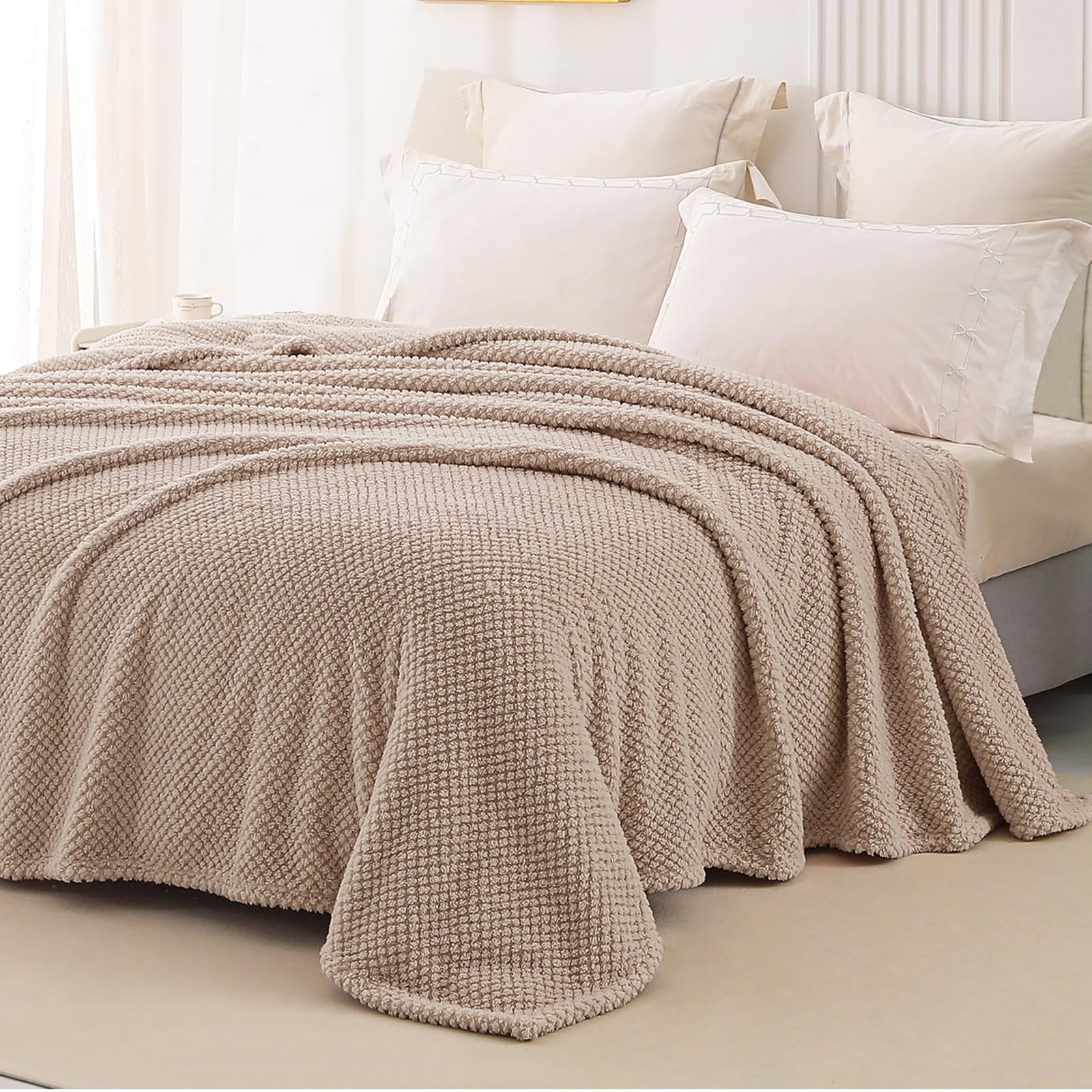 Whale Flotilla queen-size fleece blanket geometric print adds decorative flair.