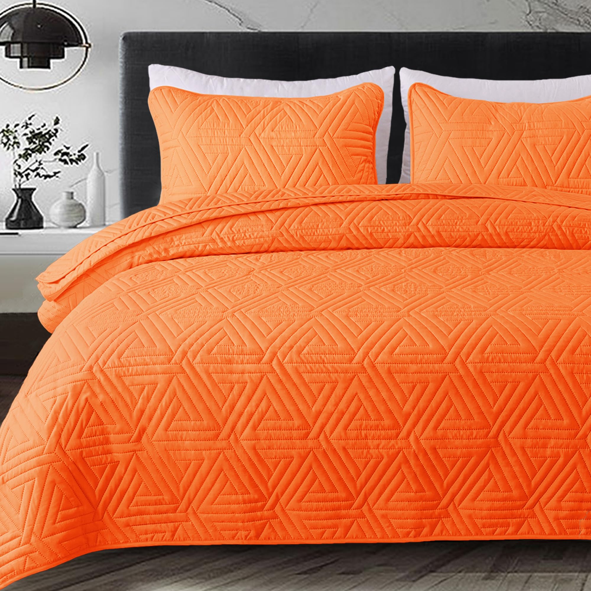 Whale Flotilla soft queen coverlet orange showcases plush texture and all-season warmth.