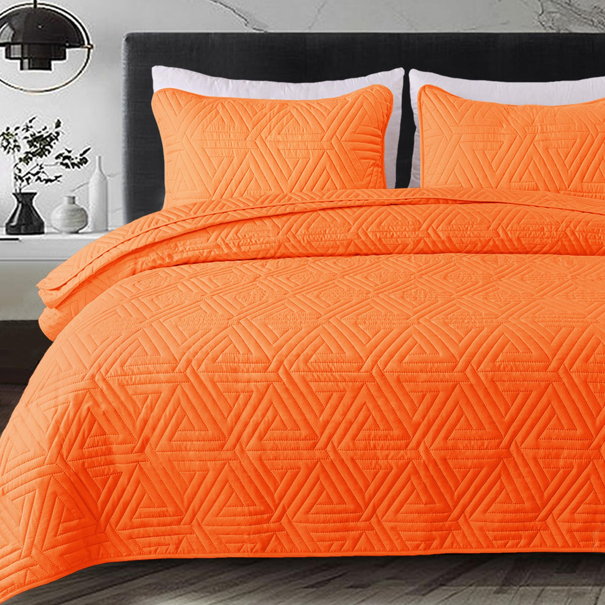 Whale Flotilla soft queen coverlet orange showcases plush texture and all-season warmth.