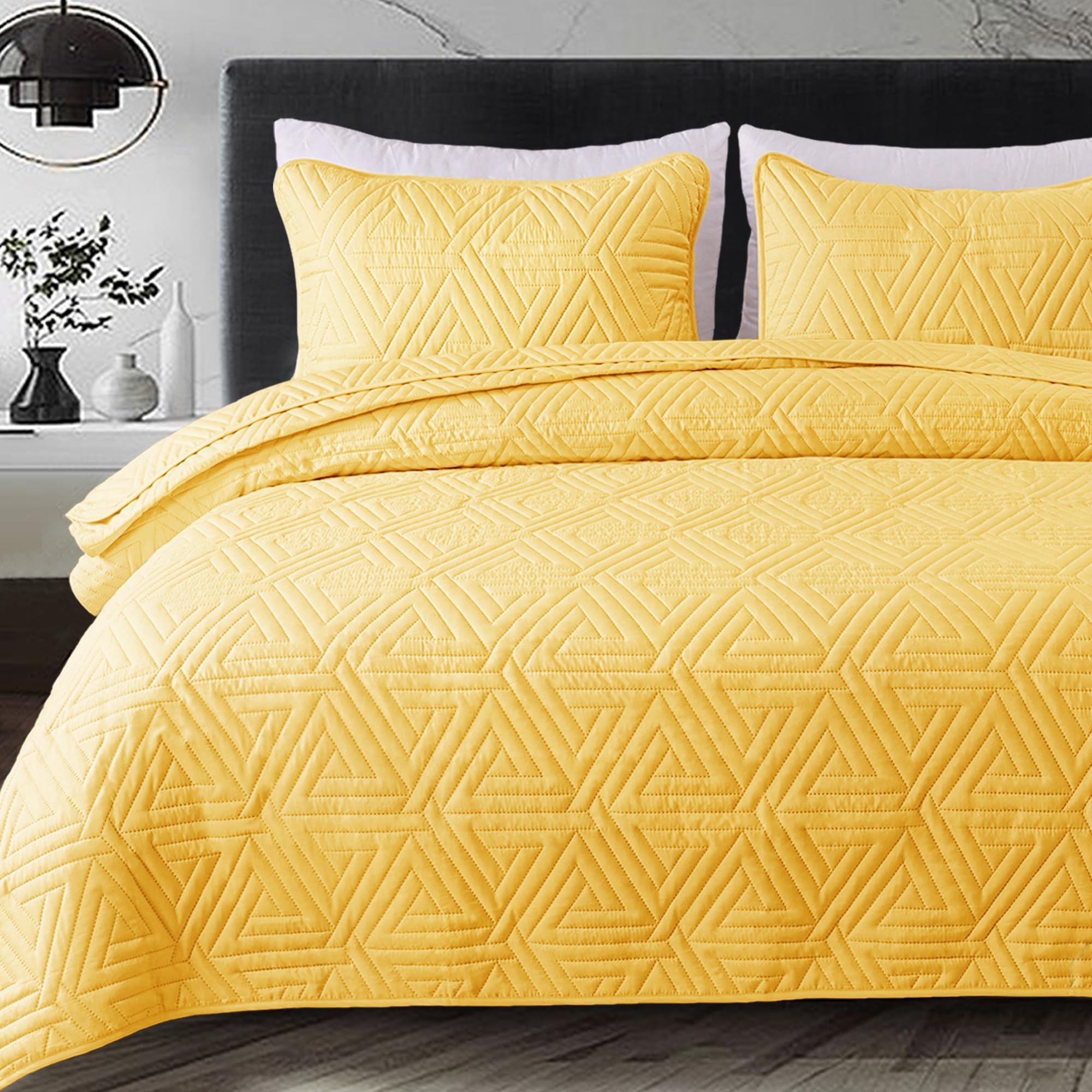 Whale Flotilla soft queen quilt coverlet in yellow, lightweight warmth all year round