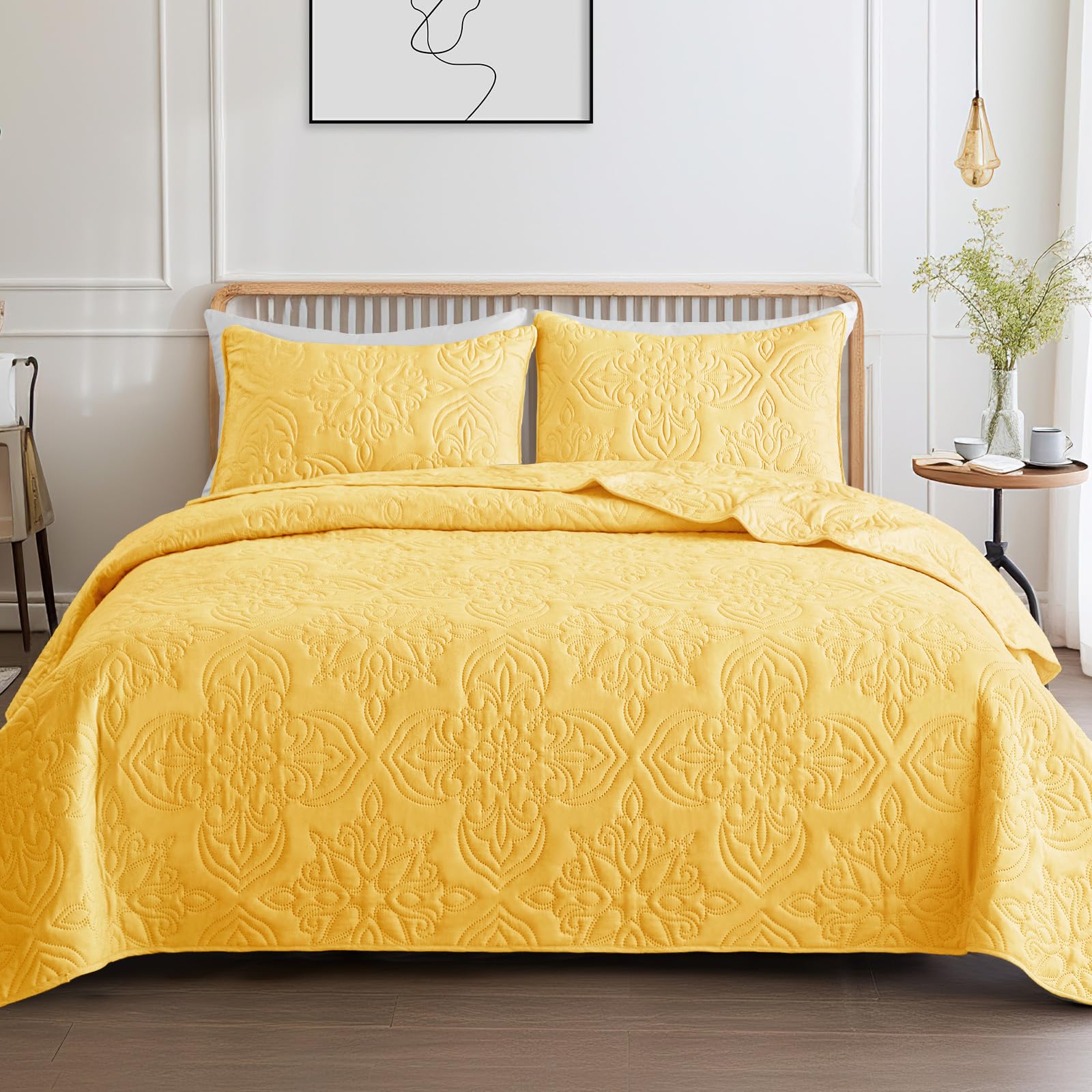 Whale Flotilla soft queen quilt set on bed for cozy all-season comfort.