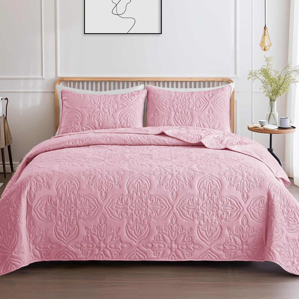Whale Flotilla soft twin quilt overview in pink, highlighting lightweight all-season comfort.