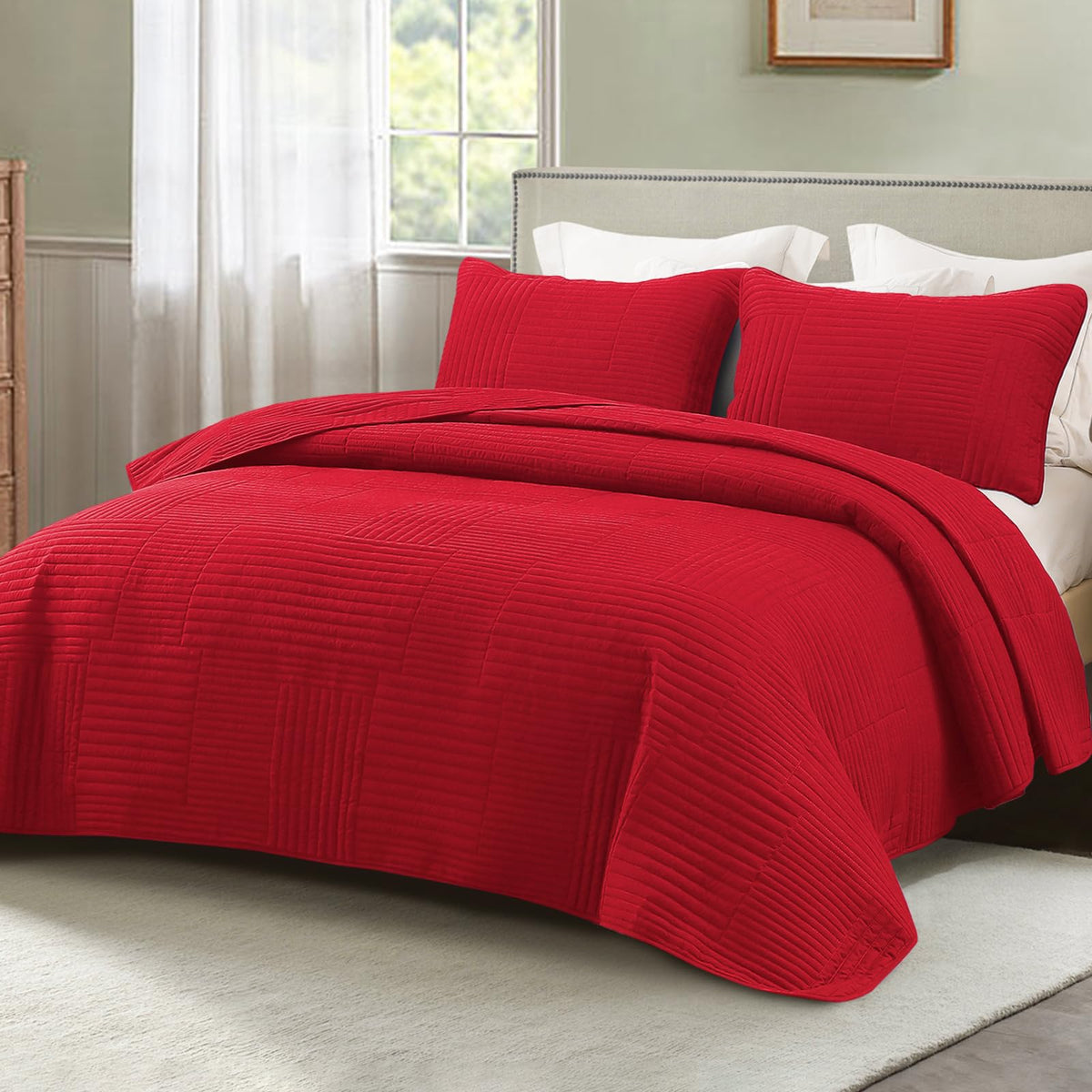 Whale Flotilla Ultra Soft Queen Quilt Set coverlet offers plush finish for cozy nights.