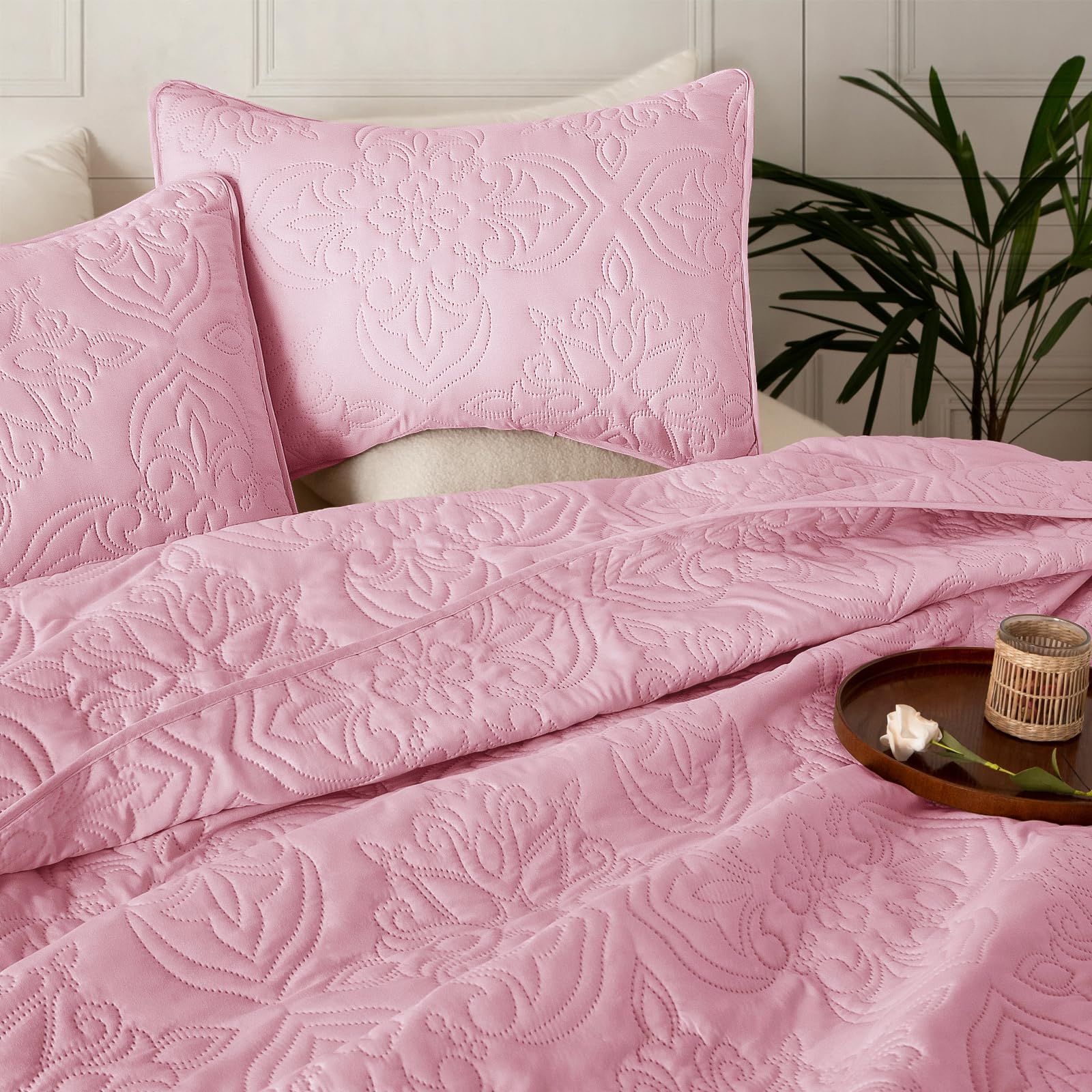 Whale Flotilla vintage damask pattern close-up shows elegant bedroom-ready design.