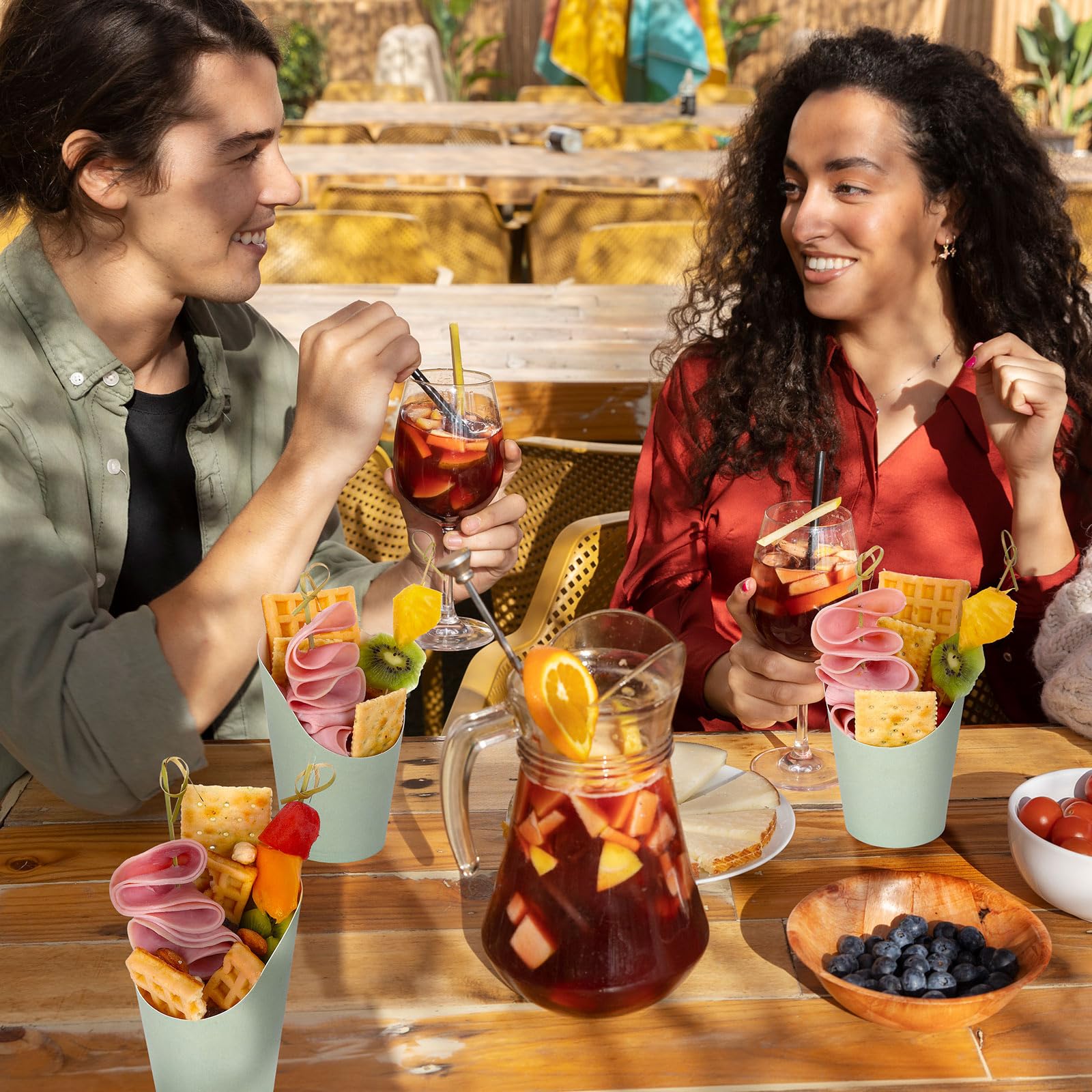 Whaline disposable party cups offer mess-free serving for snacks and desserts.
