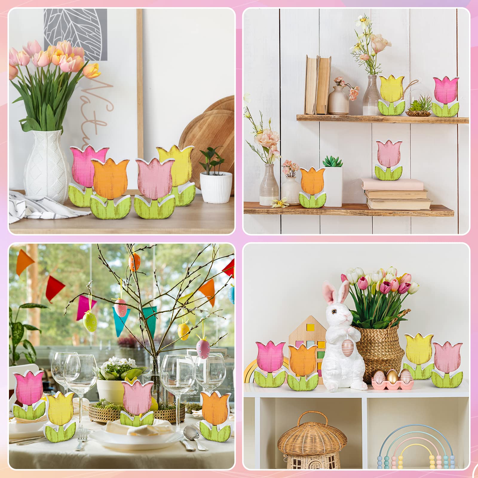 Whaline tulip wood sign mantel arrangement fits tiered trays