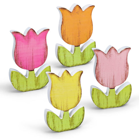 Whaline pink spring tulips wood sign set enhances table centerpieces