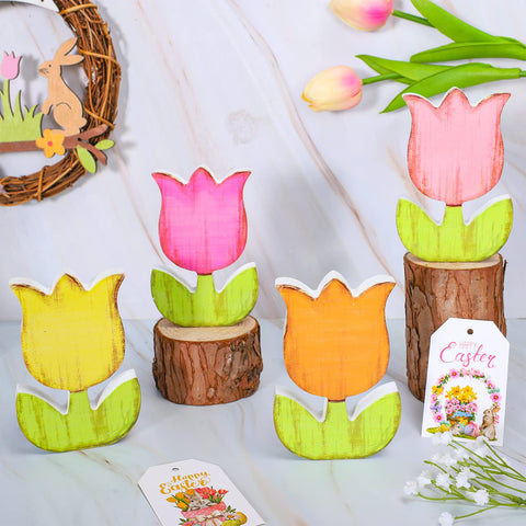 Whaline tulip wood sign tabletop display for spring decor ideas