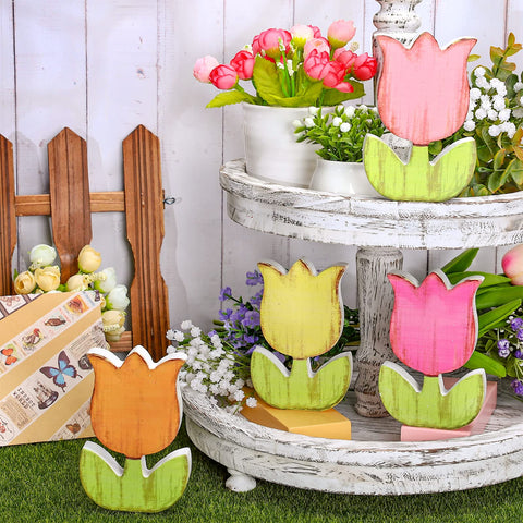Whaline yellow tulip wood sign closeup brightens mantels and shelves