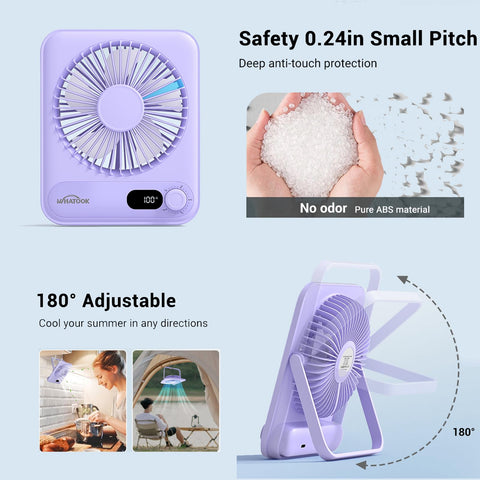 Whatook Desk Fan 2-Pack foldable stand supports desktop or hanging use.