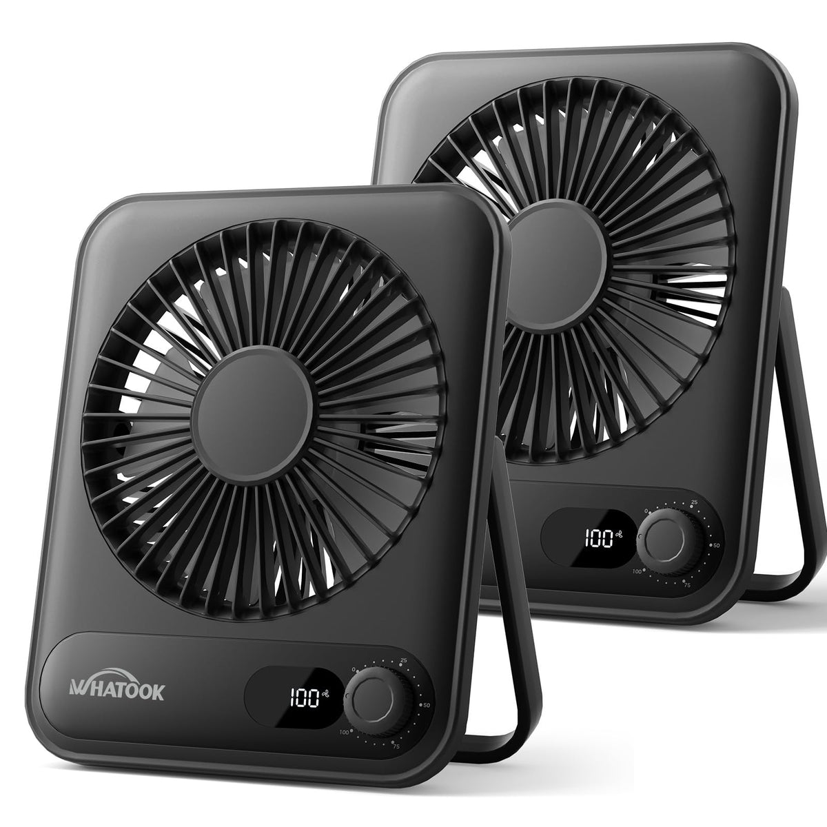 WHATOOK desk fan 2 pack front view with compact cooling for a desk.